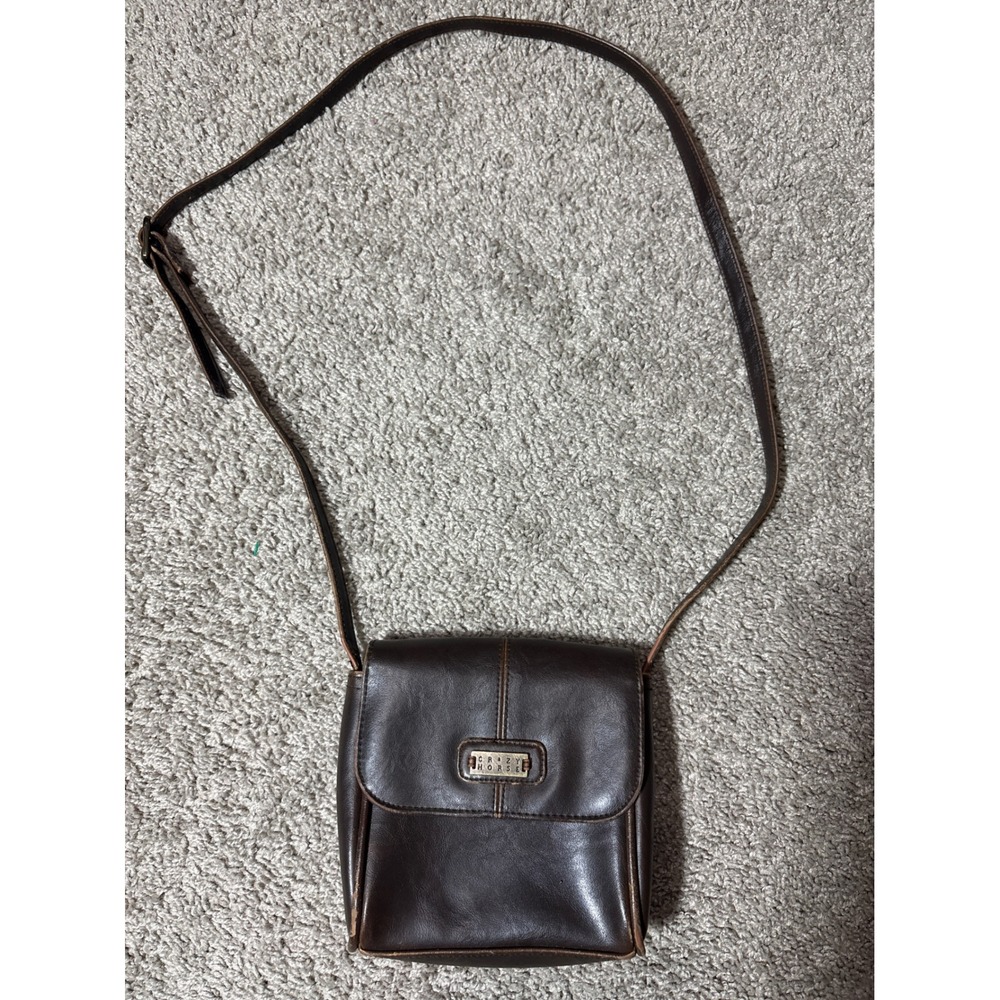 Crazy Horse‎ Vintage Dark Brown Leather Crossbody Bag Square Flap Messenger Mini